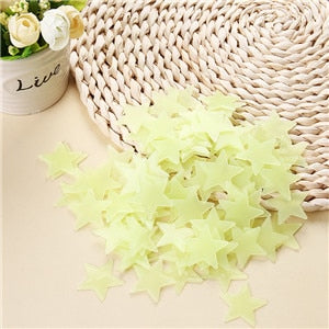 * 100 pcs. 3D stars glow in the dark Luminous on Wall Stickers for Kids Room living room  Wall Decal Home Decoration poster