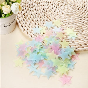 * 100 pcs. 3D stars glow in the dark Luminous on Wall Stickers for Kids Room living room  Wall Decal Home Decoration poster
