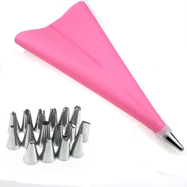 18 PCS/Set Silicone Pastry Bag Nozzles Tips DIY Icing Piping Cream Reusable Pastry Bags +16 Nozzle Set Cake Decorating Tools