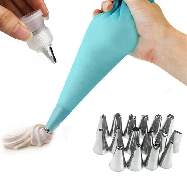 18 PCS/Set Silicone Pastry Bag Nozzles Tips DIY Icing Piping Cream Reusable Pastry Bags +16 Nozzle Set Cake Decorating Tools