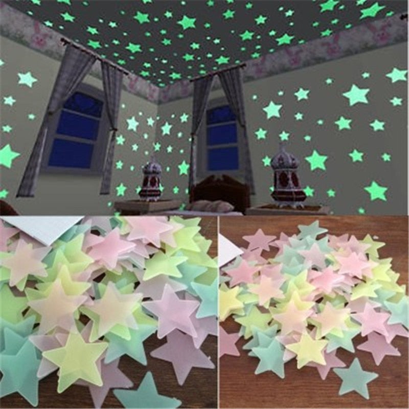 50pcs 3D Stars Glow In The Dark Wall Stickers Luminous Fluorescent Wall Stickers For Kids Baby Room Bedroom Ceiling Home Decor