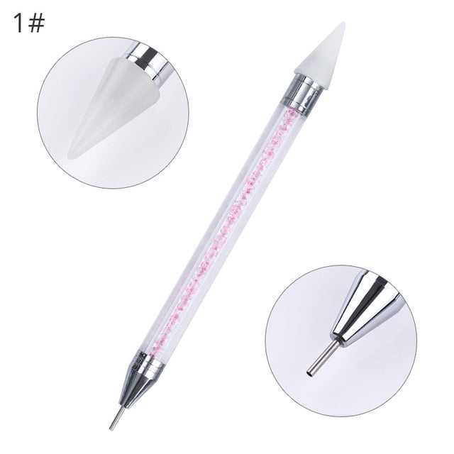 Dual-ended Nail Dotting Pen Crystal Beads Handle Rhinestone Studs Picker Wax Pencil Manicure Nail Art Tool