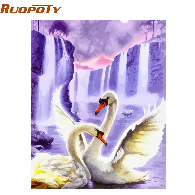 RUOPOTY Frame Swan Animals DIY Painting By Numbers Wall Art Picture Acrylic Canvas Painting For Wedding Decoration Drop Shipping